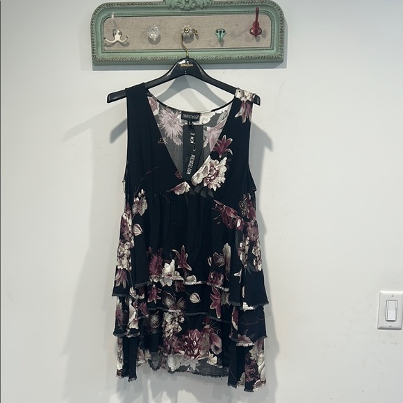 Current Mood Black purple Tiered v neck Mini Dress oversized small women’s new - Picture 1 of 6